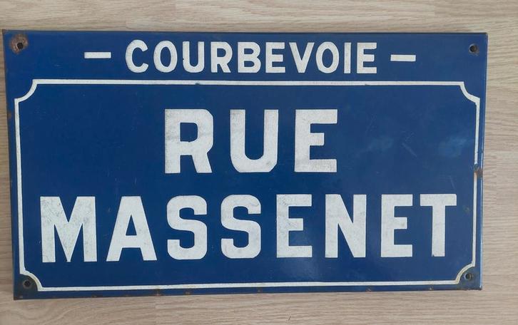 Emaille Straatnaambord Courbevoie - Rue Massenet, Antiek en Kunst, Antiek | Emaille, Verzenden