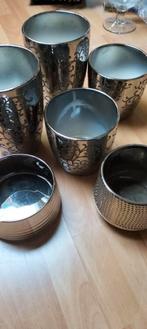Zilverkleurige Potten Set (6 stuks), Gebruikt, Rond, Ophalen of Verzenden, Minder dan 25 cm