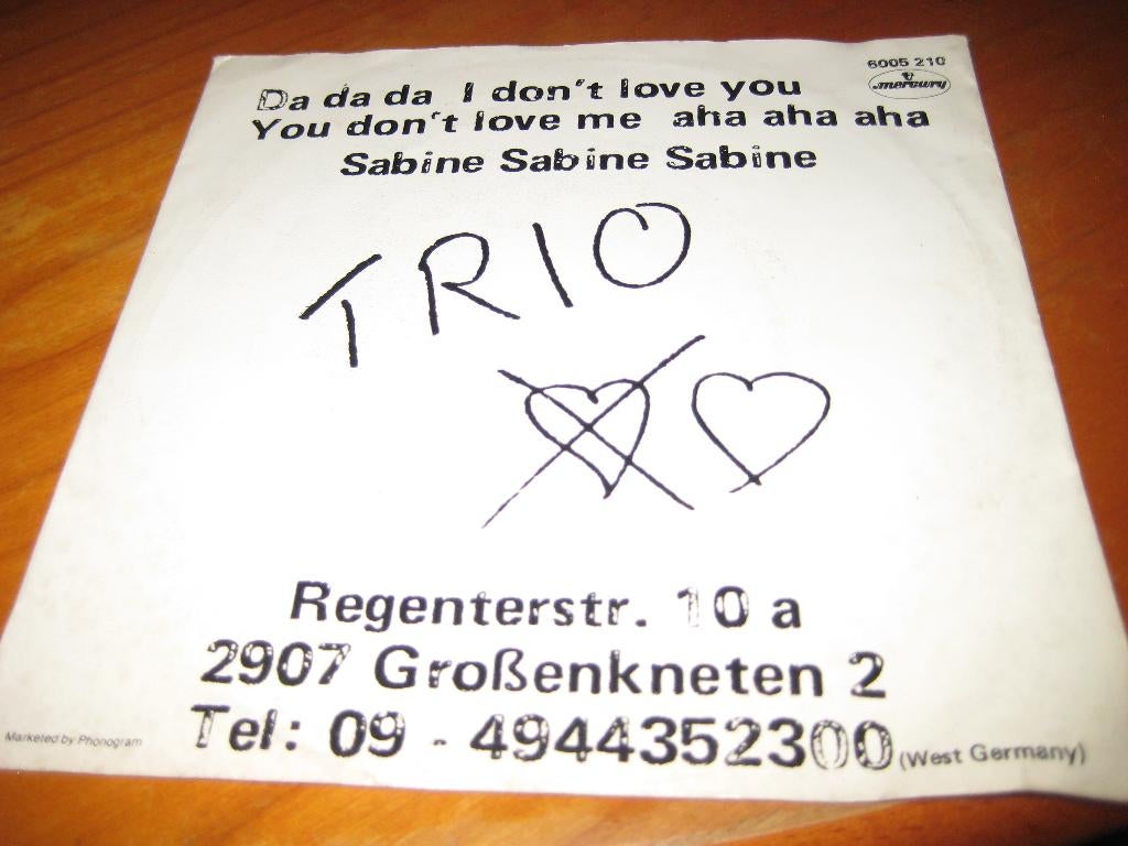 Trio: Da Da Da I don`t love you, you don`t love me, Ophalen of Verzenden, Zo goed als nieuw, Pop, Single