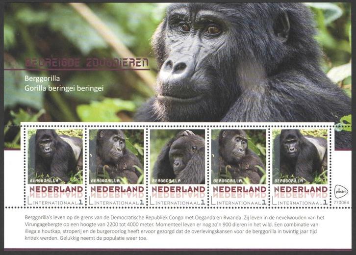 Postzegels Bedreigde zoogdieren: Berggorilla, Postzegels en Munten, Postzegels | Nederland, Postfris, Na 1940, Ophalen of Verzenden