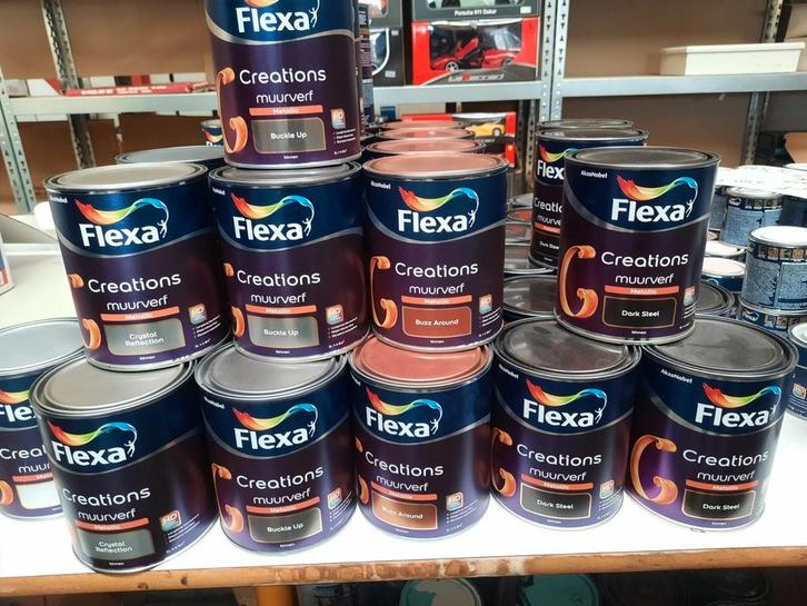 FLEXA CREATIONS METALLIC MUURVERF A 1 LITER € 7.50 PER BLIK, Doe-het-zelf en Verbouw, Verf, Beits en Lak, Nieuw, Verf, Minder dan 5 liter