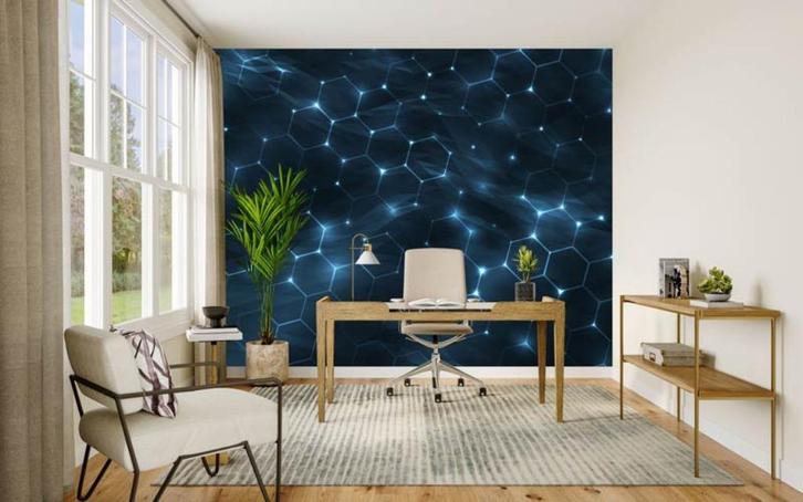 Fotobehang / Behang - Hexagons  -Digitale Hexagon Structuur, Huis en Inrichting, Stoffering | Behang, Blauw, Zwart, minder dan 10 m²