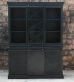 Vitrinekast mango 160x45x220cm zwart met schuifdeuren, Huis en Inrichting, 200 cm of meer, 150 tot 200 cm, Nieuw, Ophalen of Verzenden