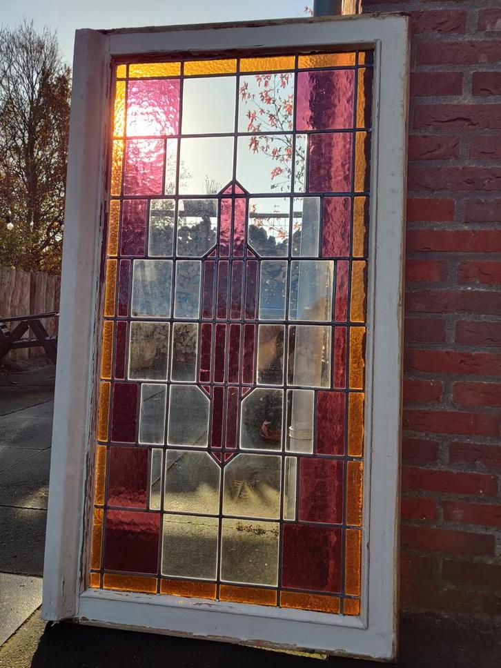 Authentiek Art Deco Glas-in-lood Bovenlicht uit 1934, Doe-het-zelf en Verbouw, Glas en Ramen, Gebruikt, Gevelraam of Ruit, Minder dan 80 cm