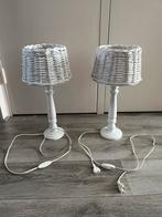 witte lampjes / rieten lampenkap / nachtkast lampjes, Ophalen, Zo goed als nieuw, Brocante / whitewash, Minder dan 50 cm