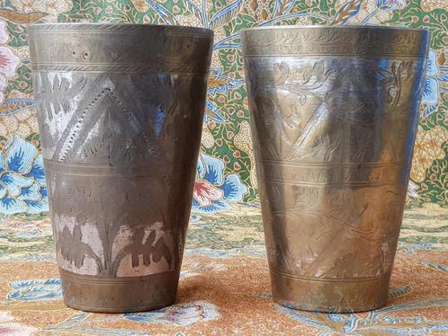 Mooi stel zware antieke Oosterse bekers van koper 13,5 cm., Antiek en Kunst, Antiek | Koper en Brons, Koper, Ophalen of Verzenden