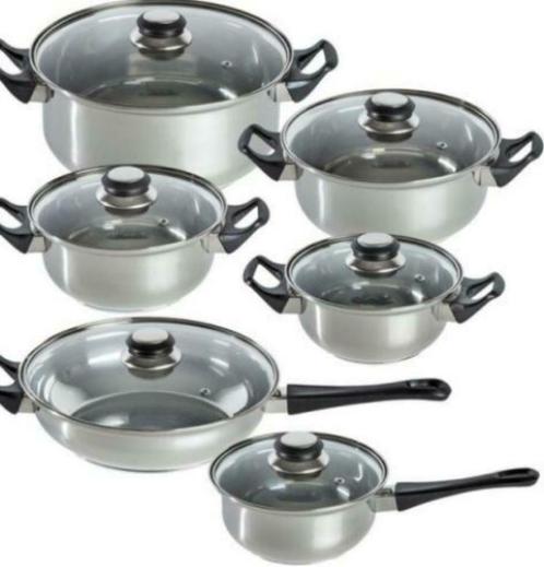 Excellent Houseware 12 delig RVS Pannenset, Huis en Inrichting, Keuken | Keukenbenodigdheden, Nieuw, Ophalen