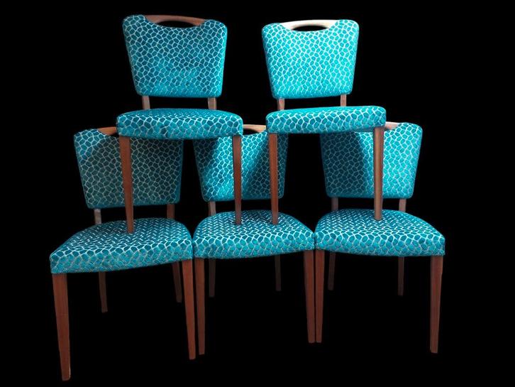 vintage stoelen, Huis en Inrichting, Stoelen, Zo goed als nieuw, Vijf, Zes of meer stoelen, Hout, Stof, Blauw, Ophalen