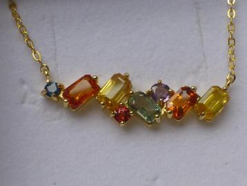 NIEUW + Certificaat / Collier Goud op Zilver Hanger Saffier beschikbaar voor biedingen