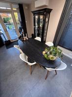 Zwarte Mangohouten Eettafel - Stalen Onderstel, Huis en Inrichting, Tafels | Eettafels, Ophalen, Gebruikt, 50 tot 100 cm, Vijf personen of meer