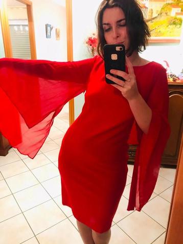 Joseph Ribkoff elegante jurk prachtige plissé mouwen rood 38 beschikbaar voor biedingen