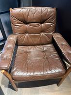 Vintage leren fauteuil / stoel bruin, Ophalen, Gebruikt