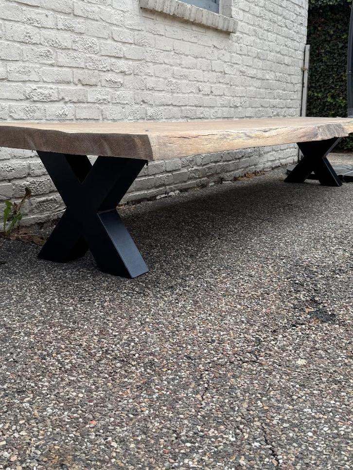 Robuuste industriële tuinbank massief Amerikaans eiken., Tuin en Terras, Tuinbanken, Gebruikt, Hout, Ophalen