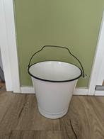 Prachtige witte emaille emmer met hengsel en blauwe rand., Antiek en Kunst, Antiek | Emaille, Ophalen of Verzenden