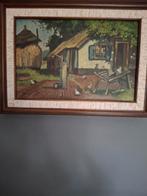 Olieverfschilderij - Boerderijlandschap met Kippen, Ophalen