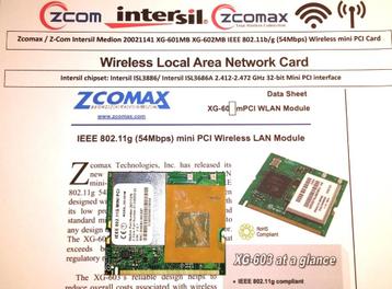 Z-Com Intersil XG-602MB XG-601M 54Mbps Mini PCI Card Wifi beschikbaar voor biedingen