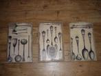 Nieuw: set mooie brocante jute prenten antiek bestek 42x26, Ophalen of Verzenden, Nieuw