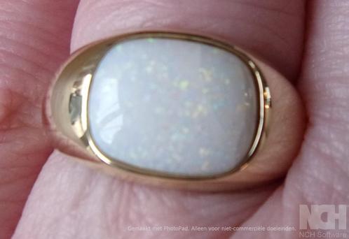 Exclusieve gouden HEREN ring met witte Australische Opaal, Sieraden, Tassen en Uiterlijk, Ringen, Nieuw, Heer, Wit, Goud, Met edelsteen
