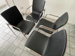 4 zwart leren stoelen, ook per stuk te koop, Ophalen, Modern design, Gebruikt, Zwart