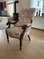 Antieke fauteuil met unieke bekleding, Huis en Inrichting, Ophalen, Gebruikt, Minder dan 75 cm, 50 tot 75 cm