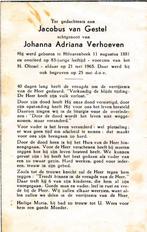 Gestel Jacobus 1881 Hilvarenbeek 1965, Ophalen of Verzenden, Bidprentje