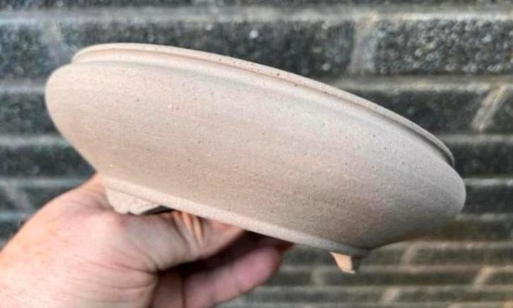 Bonsai schaal grijs ongeglazuurd gemerkt Japans 18,9x5,3, Tuin en Terras, Bloempotten, Zo goed als nieuw, Aardewerk, Minder dan 40 cm