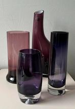 Aubergine Paars gekleurd glas glaswerk 4 stuks, Minder dan 50 cm, Glas, Ophalen of Verzenden, Zo goed als nieuw