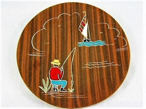 Vintage 'l Ancora bordje met vissertje en zeilboot, Huis en Inrichting, Woonaccessoires | Wandplanken en Boekenplanken, Zo goed als nieuw