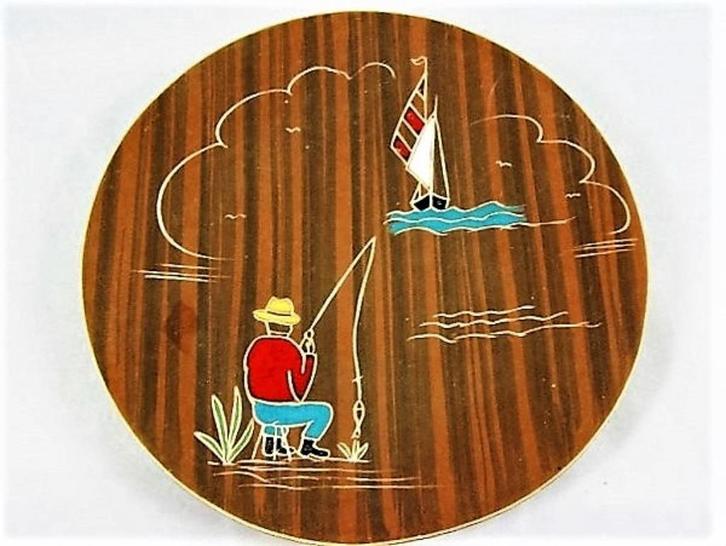 Vintage 'l Ancora bordje met vissertje en zeilboot, Huis en Inrichting, Woonaccessoires | Wandplanken en Boekenplanken, Zo goed als nieuw