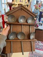 Antiek houten rek met 6 tinnen lepels, Antiek en Kunst, Antiek | Tin, Ophalen of Verzenden