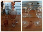 Boheems karaf - karaf roze glas - glaasjes retro, Antiek en Kunst, Ophalen of Verzenden