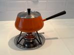 Retro/Vintage oranje fonduepan (set) emaille jaren ‘70, Ophalen of Verzenden, Gebruikt, Brander, Fonduepan