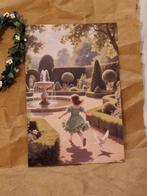 Ansichtkaart. "Meisje groene jurk/rent naar fontein- duif"., Huis en Inrichting, Verzenden, Nieuw