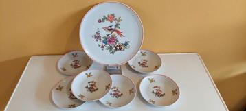  Hongaars Vintage Hollóháza taart schaal + 6 kleinere borden beschikbaar voor biedingen