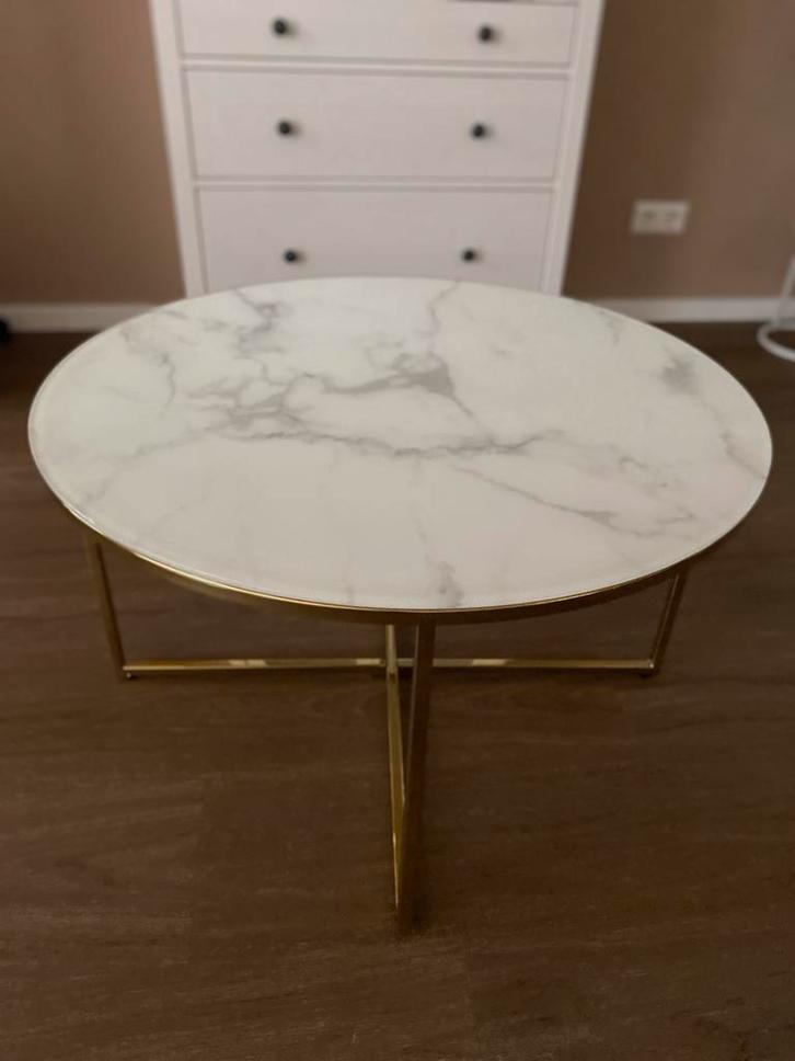 Ronde salontafel marmerlook van Westwing, Huis en Inrichting, Tafels | Bijzettafels, Zo goed als nieuw, Rond, 75 cm of meer, Ophalen