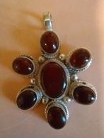 Zilveren bloem kettinghanger met carneool., Ophalen of Verzenden, Zo goed als nieuw, Oranje, Zilver