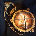 zware rood en geel koperen scheepslamp met glas en rooster, Antiek en Kunst, Ophalen of Verzenden