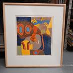 Vincent van Ojen - Houtsnede 'Compositie met gele bloemen', Antiek en Kunst, Kunst | Litho's en Zeefdrukken, Ophalen of Verzenden