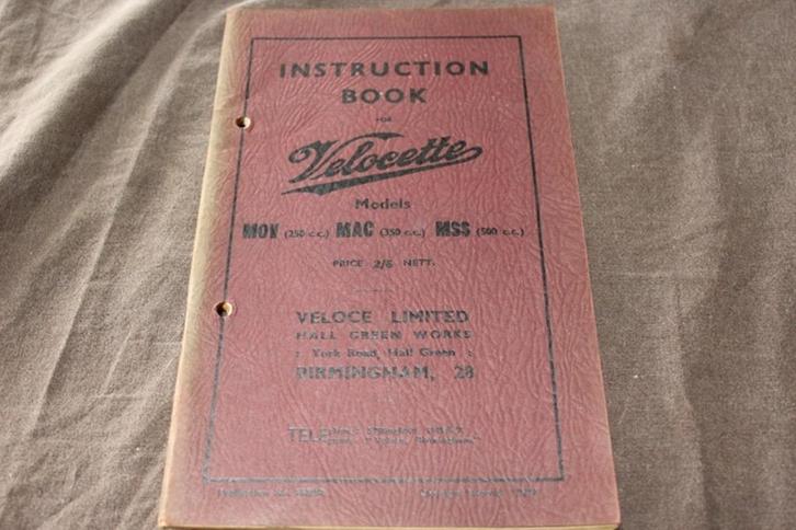 Velocette MOV MAC MSS 1949 motorcycle instruction book, Motoren, Handleidingen en Instructieboekjes, Overige merken, Ophalen of Verzenden