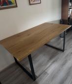 Houten eetkamer tafel met stalen poten, Huis en Inrichting, Ophalen, 50 tot 100 cm, Zo goed als nieuw, 150 tot 200 cm