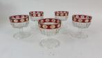5x vintage Boheems kristal likeurglas, rode rand. 8A5, Ophalen of Verzenden