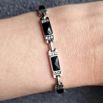 Armband met rechthoekjes, Verzenden, Nieuw, Zwart, Zilver