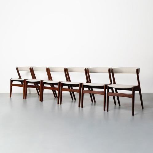 Vintage Deense eetkamerstoelen, set van 6, Huis en Inrichting, Stoelen, Gebruikt, Vijf, Zes of meer stoelen, Hout, Stof, Overige kleuren