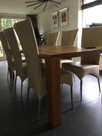 Crème lederen eetkamerstoelen, Ophalen, Gebruikt