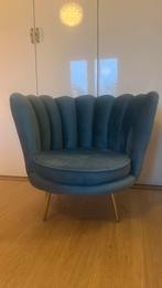 Schelp fauteuil velvet petrol met messing pootjes, Huis en Inrichting, Fauteuils, Ophalen, Gebruikt, 75 tot 100 cm, 50 tot 75 cm