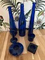 Kobalt Blauw Glas Lot: Kandelaars & Sierflessen, Overige materialen, Blauw, Nieuw, Ophalen of Verzenden