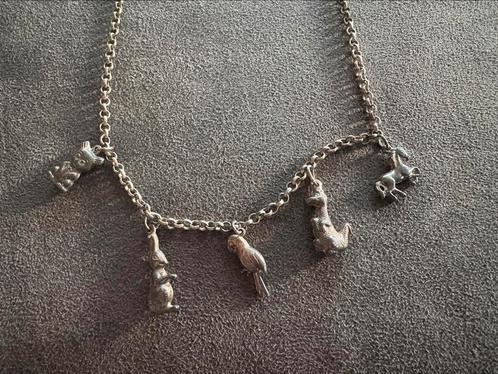 Zilveren 925 ketting met bedeltjes, Sieraden, Tassen en Uiterlijk, Kettingen, Gebruikt, Zilver, Zilver, Met hanger, Ophalen of Verzenden