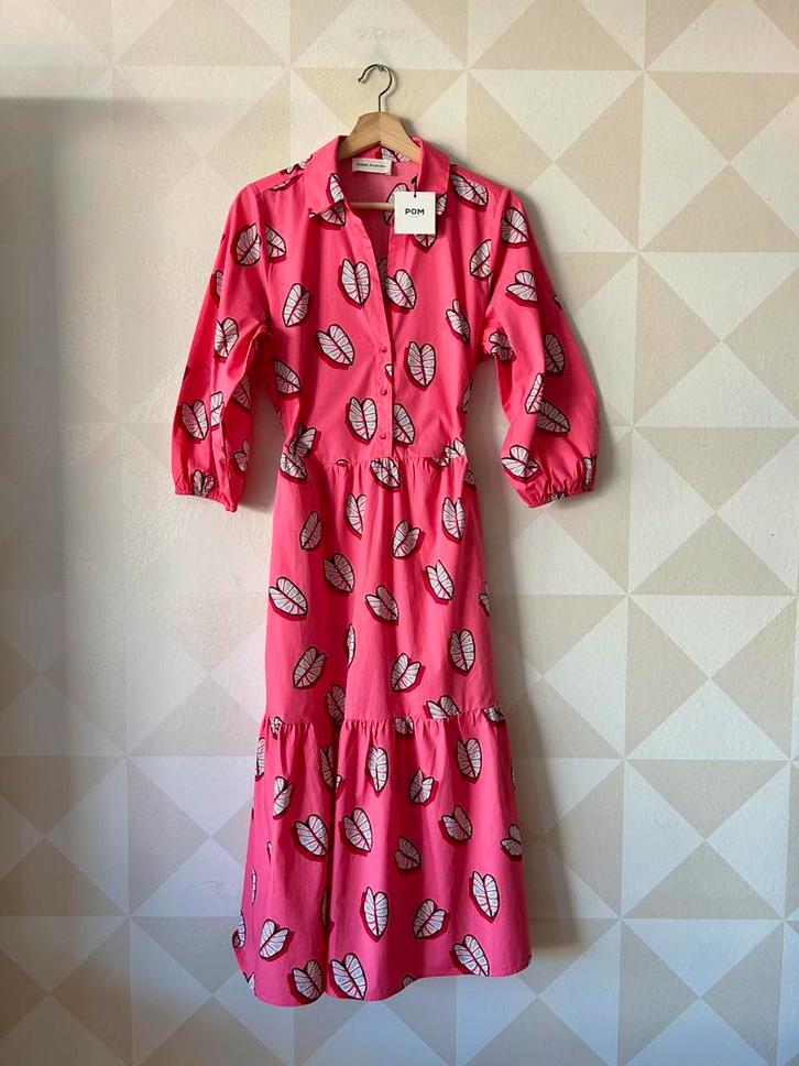 Pom Amsterdam jurk maxi roze blad M/38 NIEUW, Kleding | Dames, Jurken, Nieuw, Maat 38/40 (M), Roze, Onder de knie, Ophalen of Verzenden
