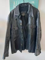 Vintage 70s Leather Mid Long Jacket/Coat Black Rock-Stijl, Maat 52/54 (L), Gedragen, Ophalen of Verzenden, Zwart
