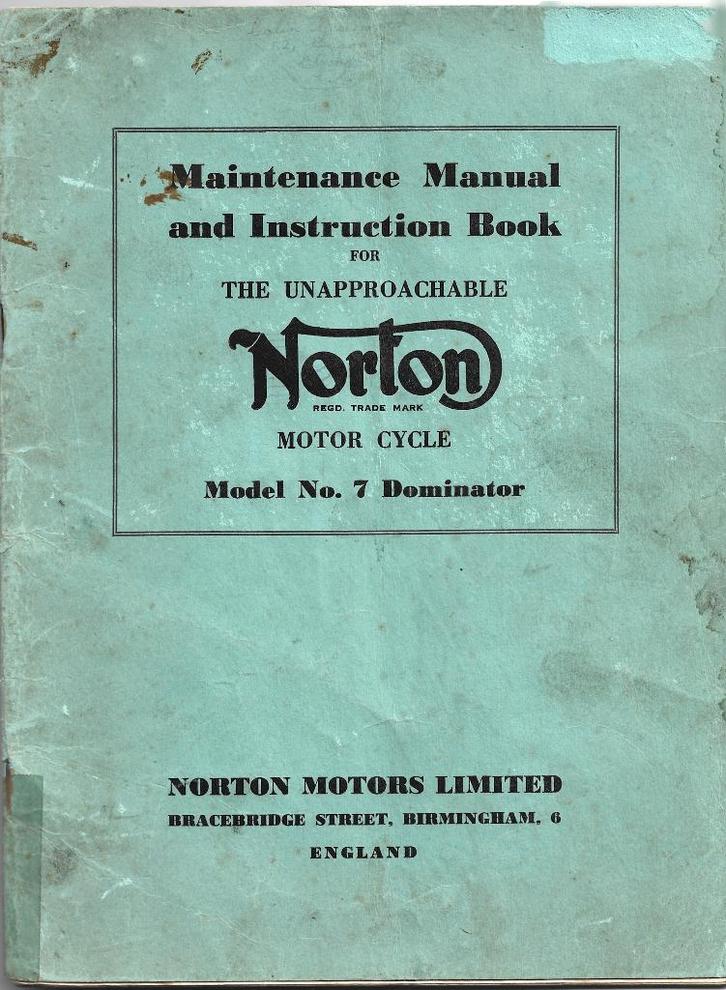 Norton Dominator No 7 onderhoud handleiding (3352z), Motoren, Handleidingen en Instructieboekjes, Overige merken, Ophalen of Verzenden